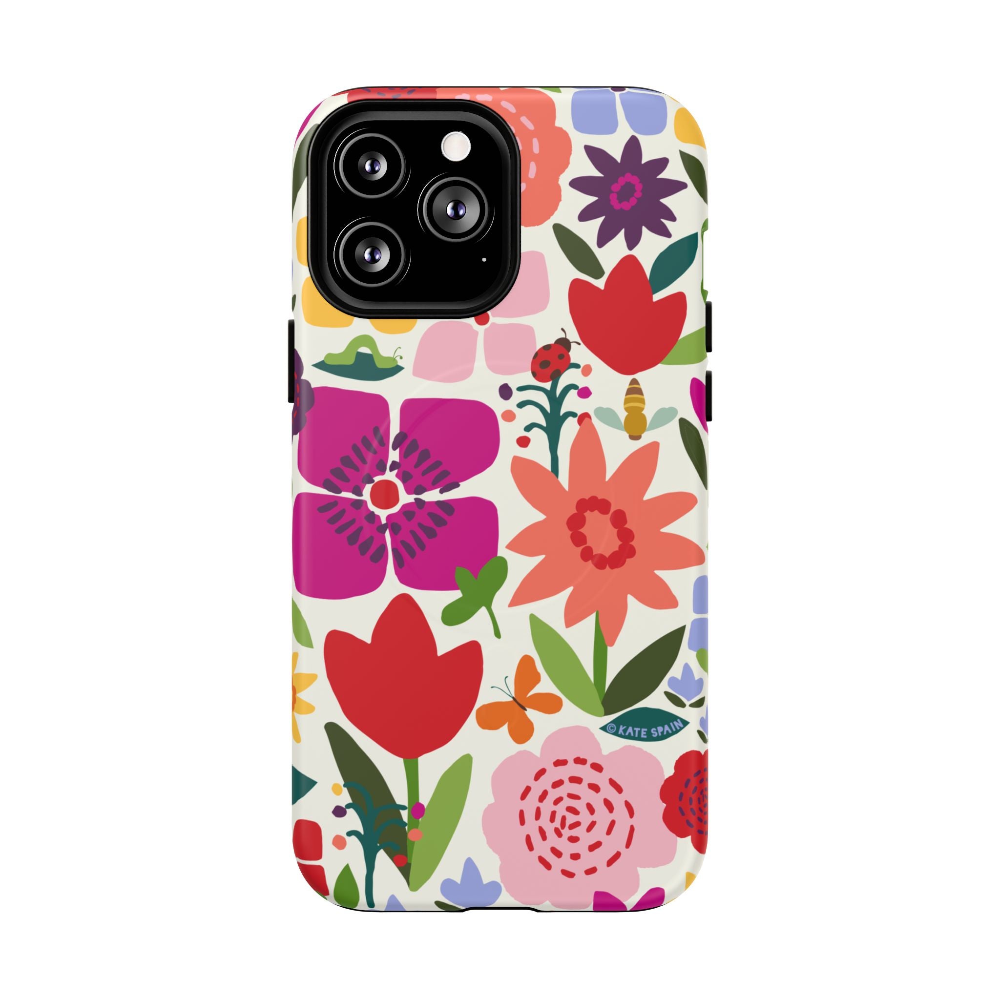 Happy Blooms MagSafe iPhone 13 Pro Max Case – Matte | cream, red, magenta, coral botanical floral print