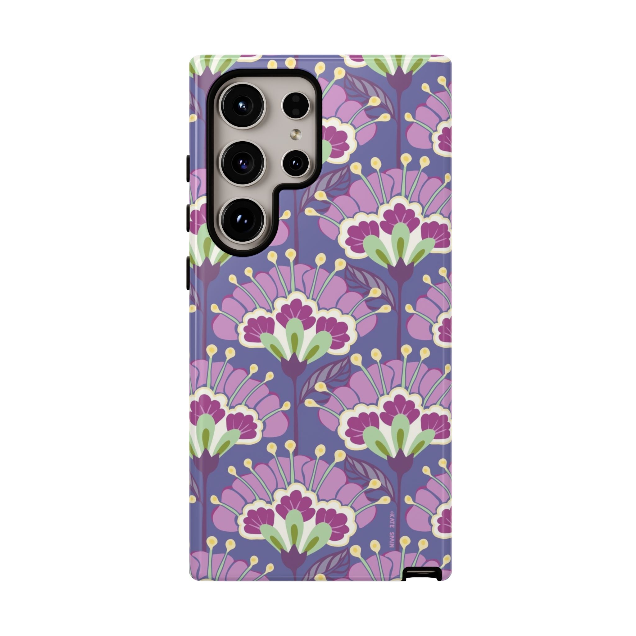Luxury Lantern Flower Samsung Galaxy S24 Ultra Case – Glossy | mauve, purple, lime green floral print