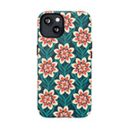 Modern Dahlia MagSafe iPhone 13 Case – Matte | teal, coral, cream botanical dahlia floral print