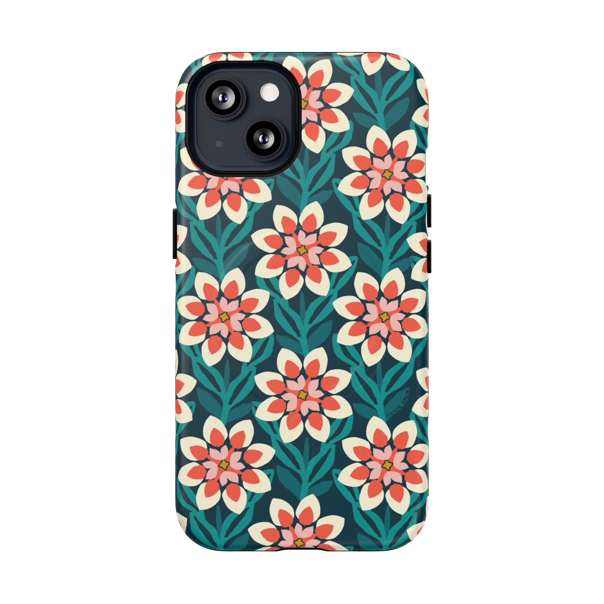 Modern Dahlia MagSafe iPhone 13 Case – Matte | teal, coral, cream botanical dahlia floral print