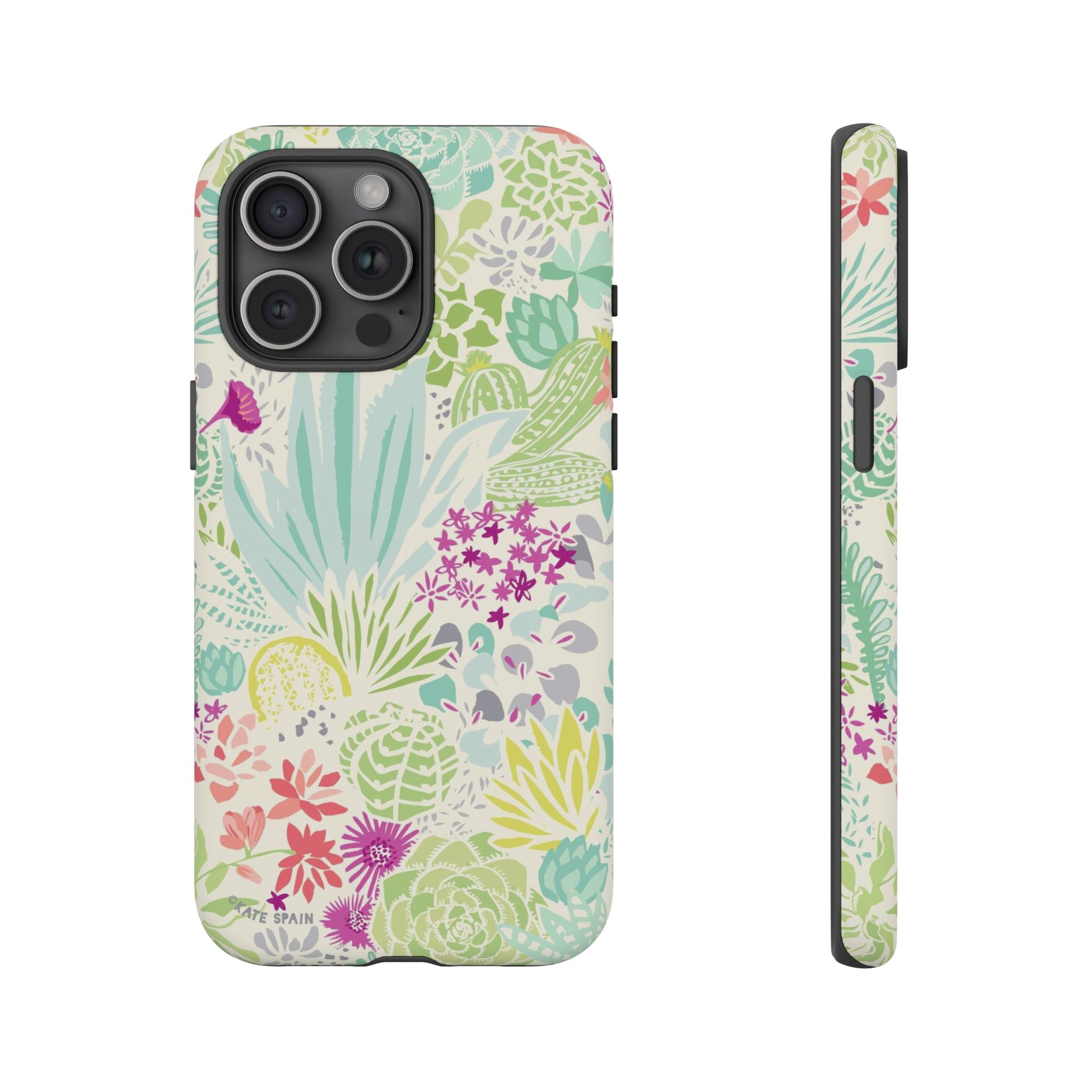 Canyon Tough iPhone 15 Pro Max Case – Matte | cream, sage, aqua, mauve, fuschia botanical succulent print