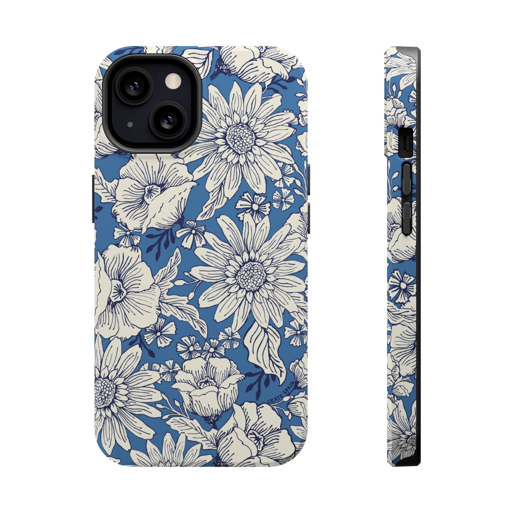Jardin Luxury MagSafe iPhone 13 Case – Matte | navy and cream botanical floral print