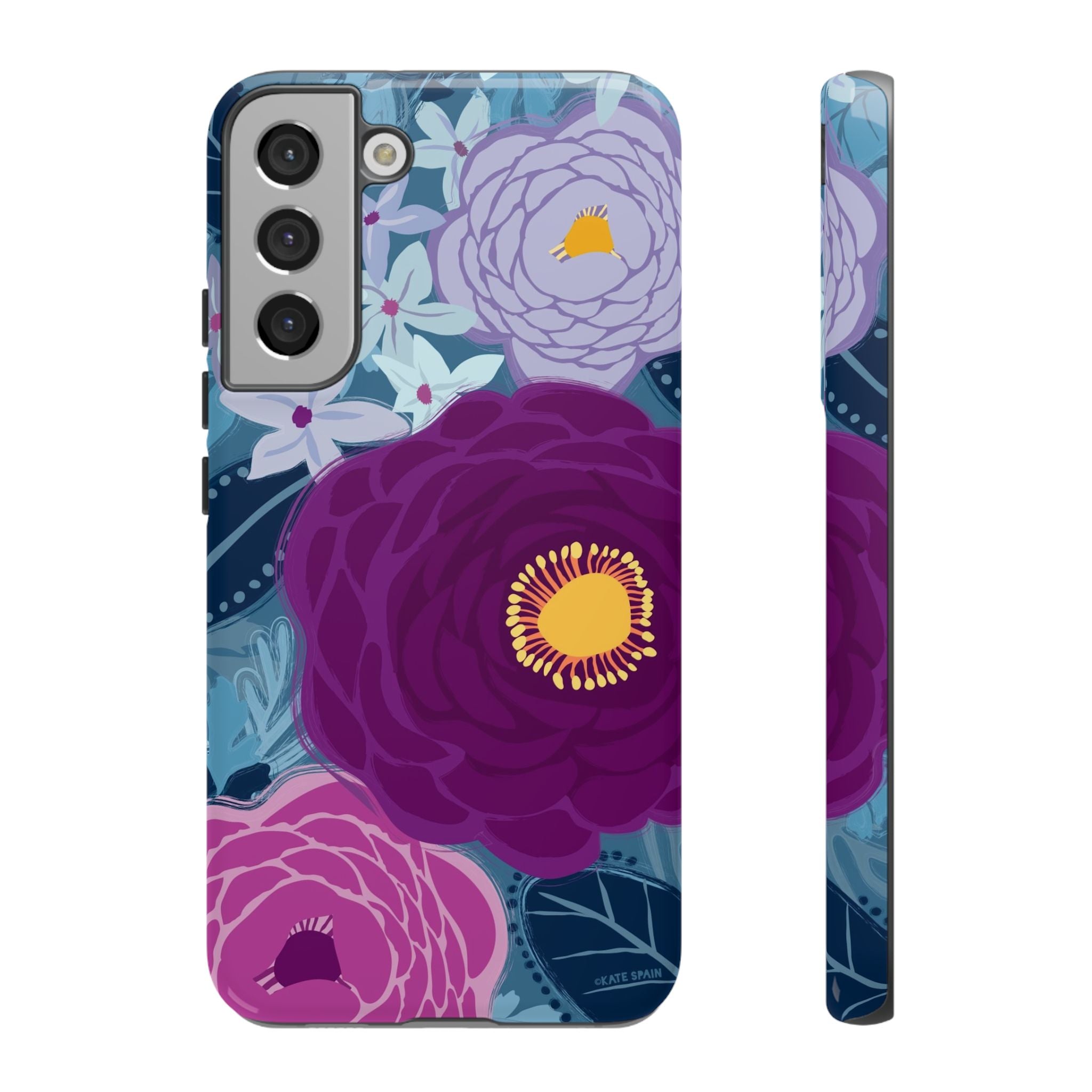Luxury Bloomerie Samsung Galaxy S22 Plus Case – Glossy | navy, purple, magenta botanical peony floral print
