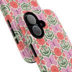 Pink Butterfly Tough iPhone 17 Case – detail view of camera | pink, coral, green, cream butterfly floral print