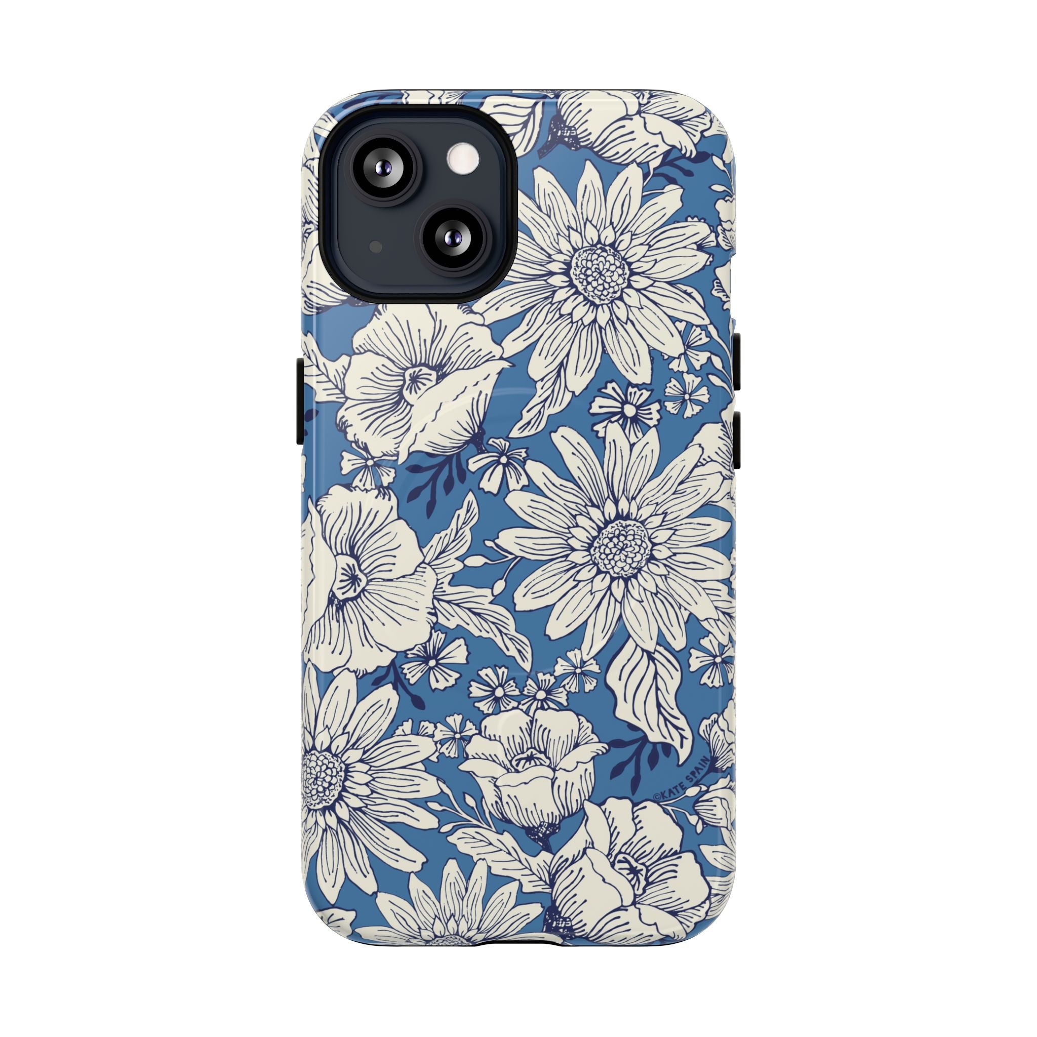 Jardin Blue MagSafe iPhone 13 Case – Glossy | blue and cream botanical garden print