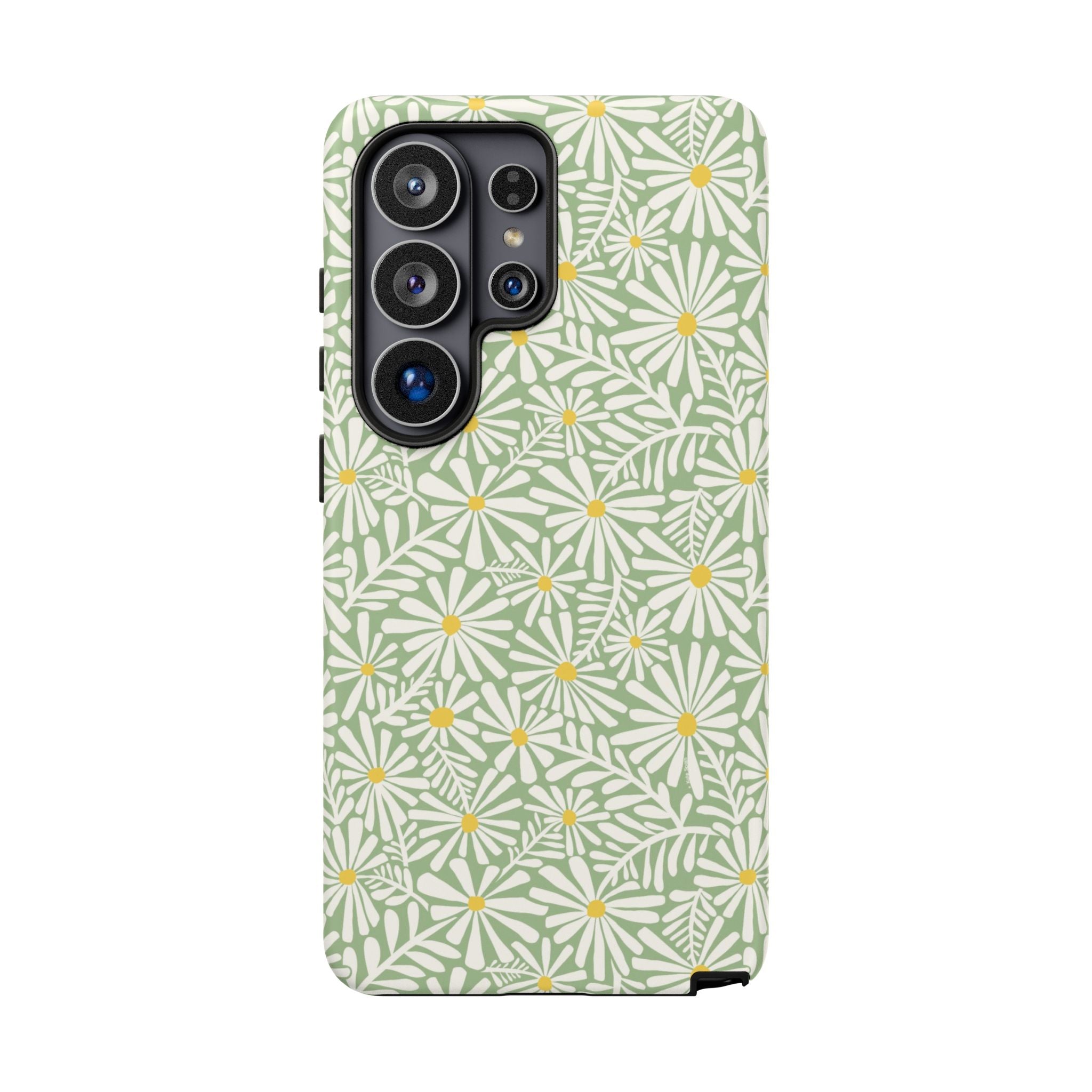 Montauk Daisy Meadow Green Samsung Galaxy S26 Ultra Matte case — white daisy and fern print on sage green by Kate Spain
