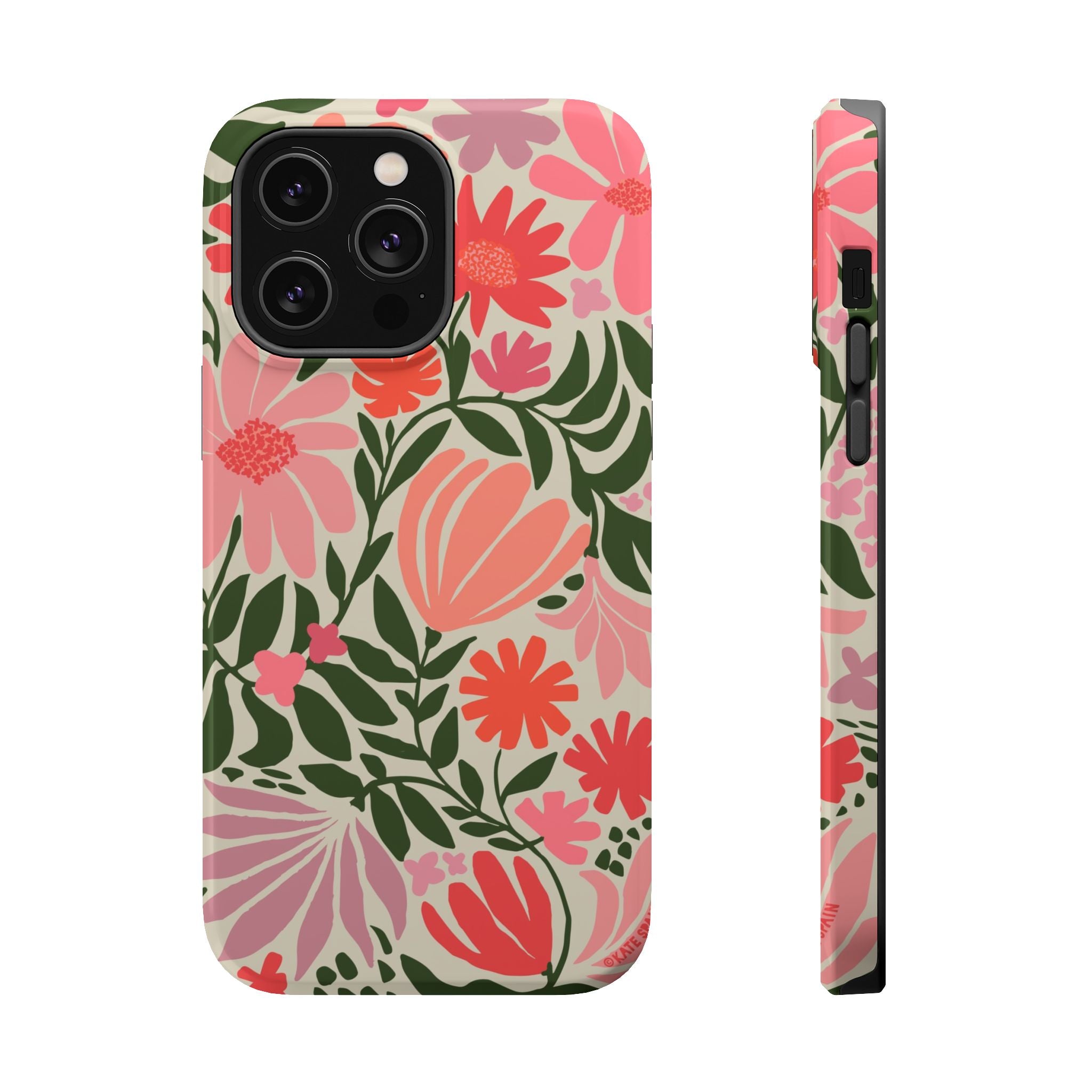 Botanica MagSafe iPhone 14 Pro Max Case – Glossy | coral, pink, sage green botanical wildflower print
