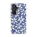 Starflower Samsung Galaxy S26 Case – Glossy | navy, white geometric starflower print