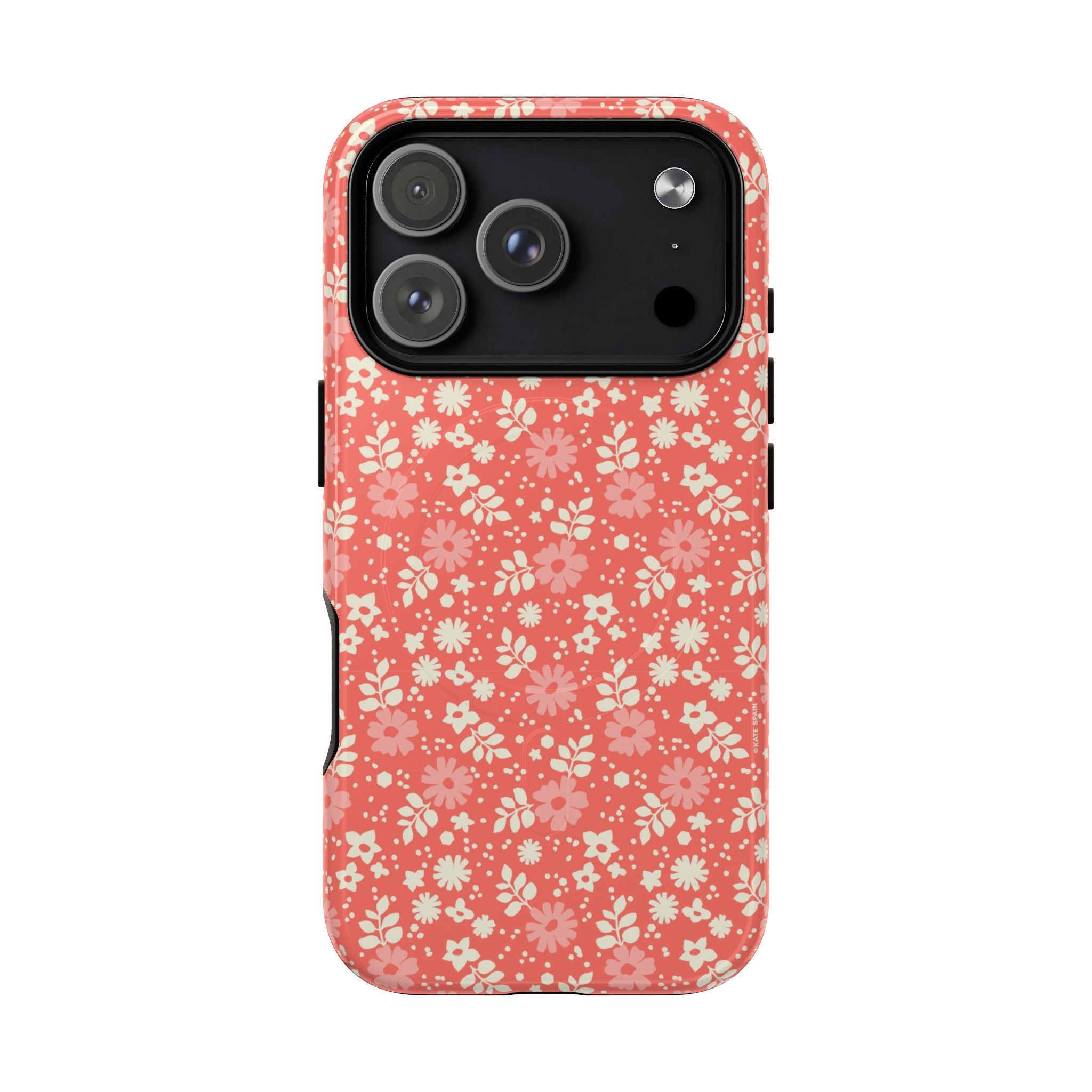 Petaline Coral MagSafe iPhone 17 Pro Case – Glossy | coral, pink, cream ditsy floral print