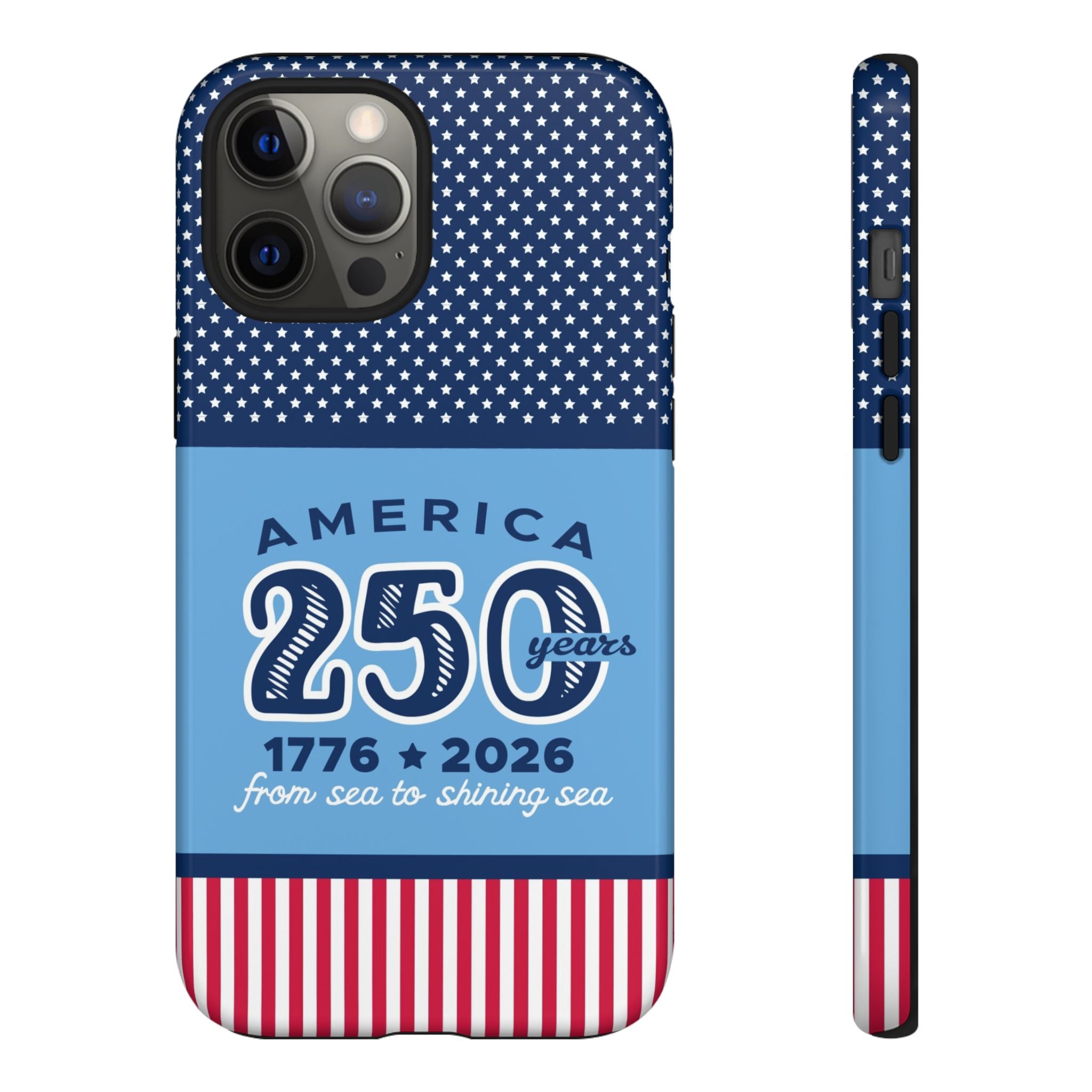 Sea to Shining Sea Tough iPhone 12 Pro Max Case – Glossy | navy, sky blue, red, white American stars & stripes 250th anniversary print
