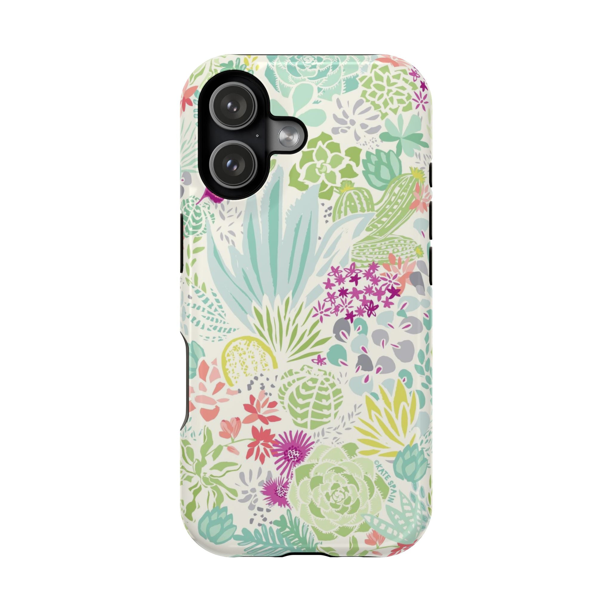 Canyon MagSafe iPhone 17 Case – Glossy | aqua, coral, purple, sage green succulent and cactus print