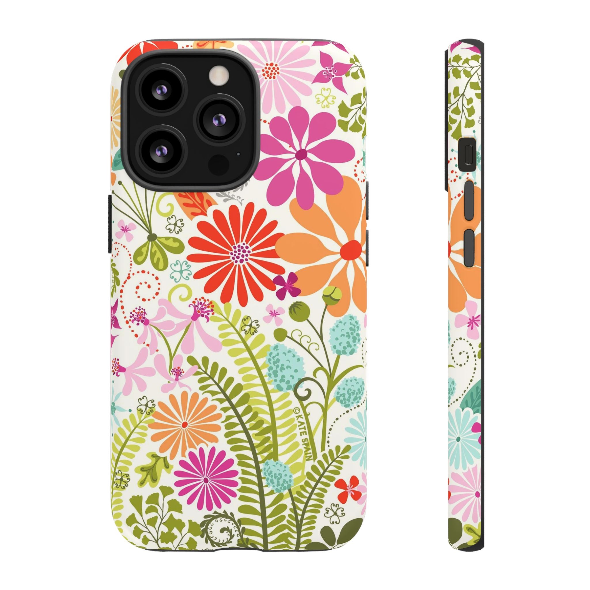 Luxury Terrain Tough iPhone 13 Pro Case – Matte | white, magenta, coral botanical woodland floral print