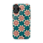Modern Dahlia MagSafe iPhone 16 Plus Case – Glossy | teal, coral, cream botanical dahlia floral print