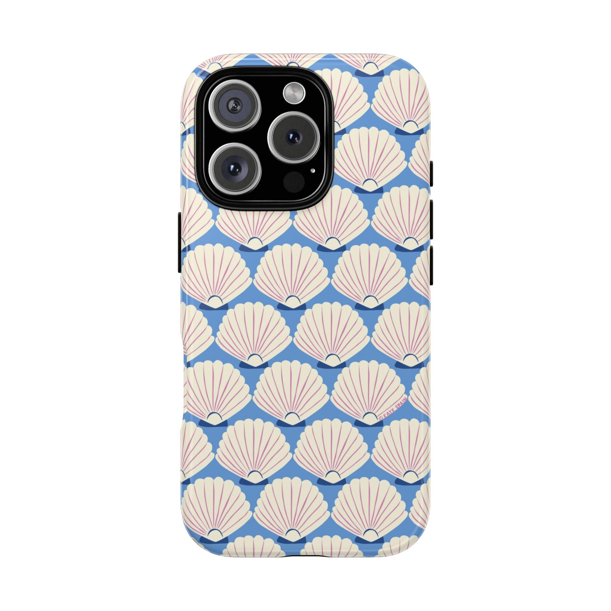 Seashells Tough iPhone 16 Pro Max Case – Glossy | periwinkle, cream, blush scallop shell print