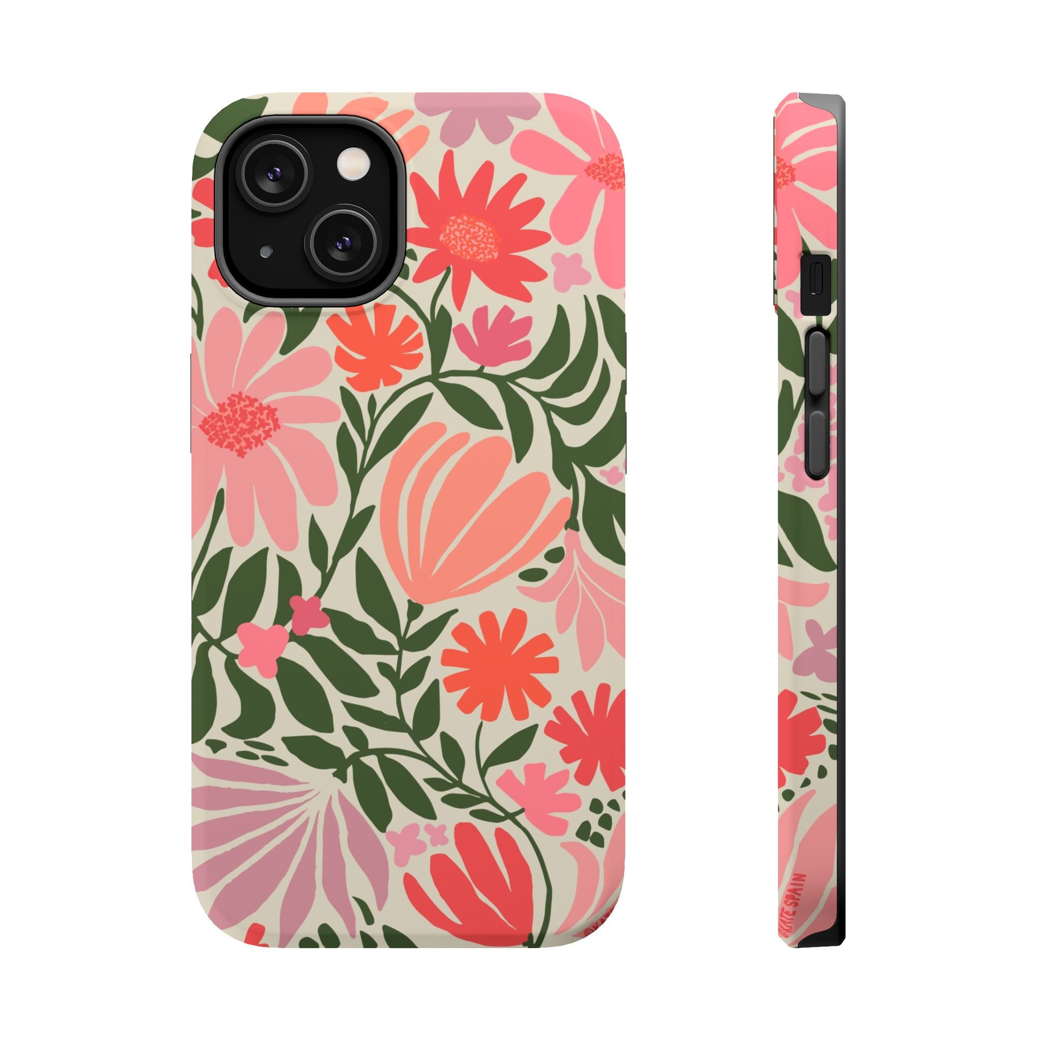 Botanica MagSafe iPhone 14 Pro Case – Matte | coral, pink, sage green botanical wildflower print