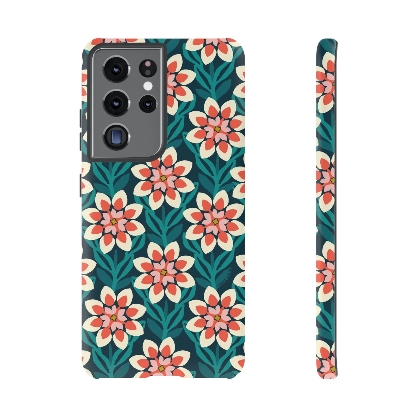 Modern Dahlia Samsung Case - Teal Coral Allover Pattern