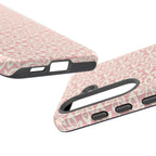 Lily Pastel Pink Samsung Galaxy S25 Glossy case — dual view showing ports, camera cutout, and buttons — graphic white lily on pastel pink by Kate Spain