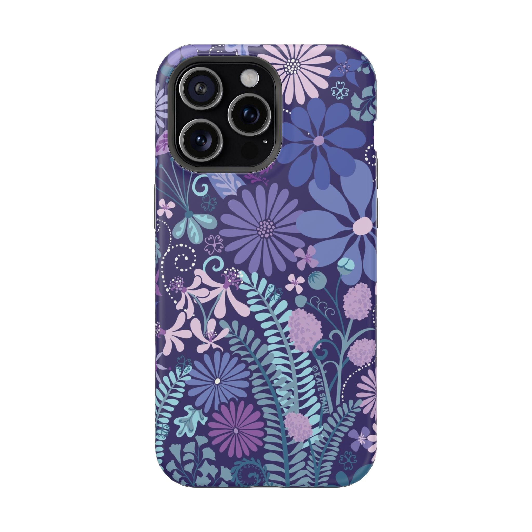 Luxury Terrain MagSafe iPhone 15 Pro Max Case – Matte | navy, purple, aqua botanical woodland floral print
