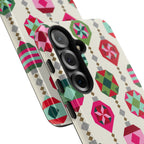 Felicity Ornaments Samsung Galaxy S26 Case – Matte | cream, red, pink, green, mint geometric quilted ornament print
