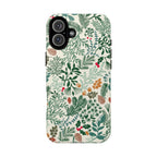 Juniper Tough iPhone 16 Plus Case – Glossy | cream, green, red botanical woodland print
