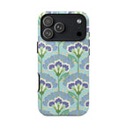 Lantern Flower Tough iPhone 17 Pro Max Case – Glossy | aqua, periwinkle, green botanical lantern floral print