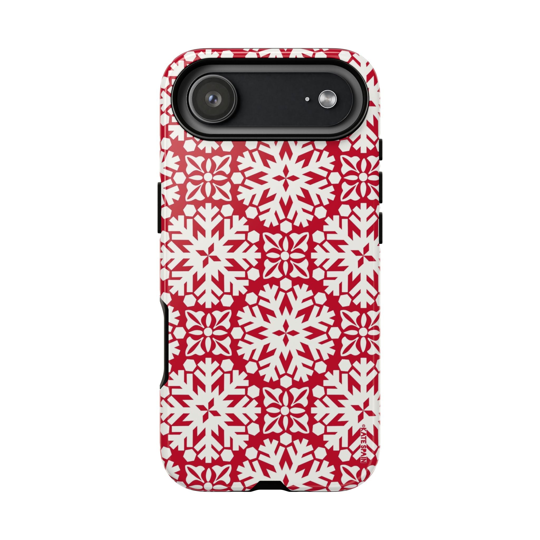Flurry Tough iPhone 17 Air Case – Glossy | red, cream geometric snowflake medallion print