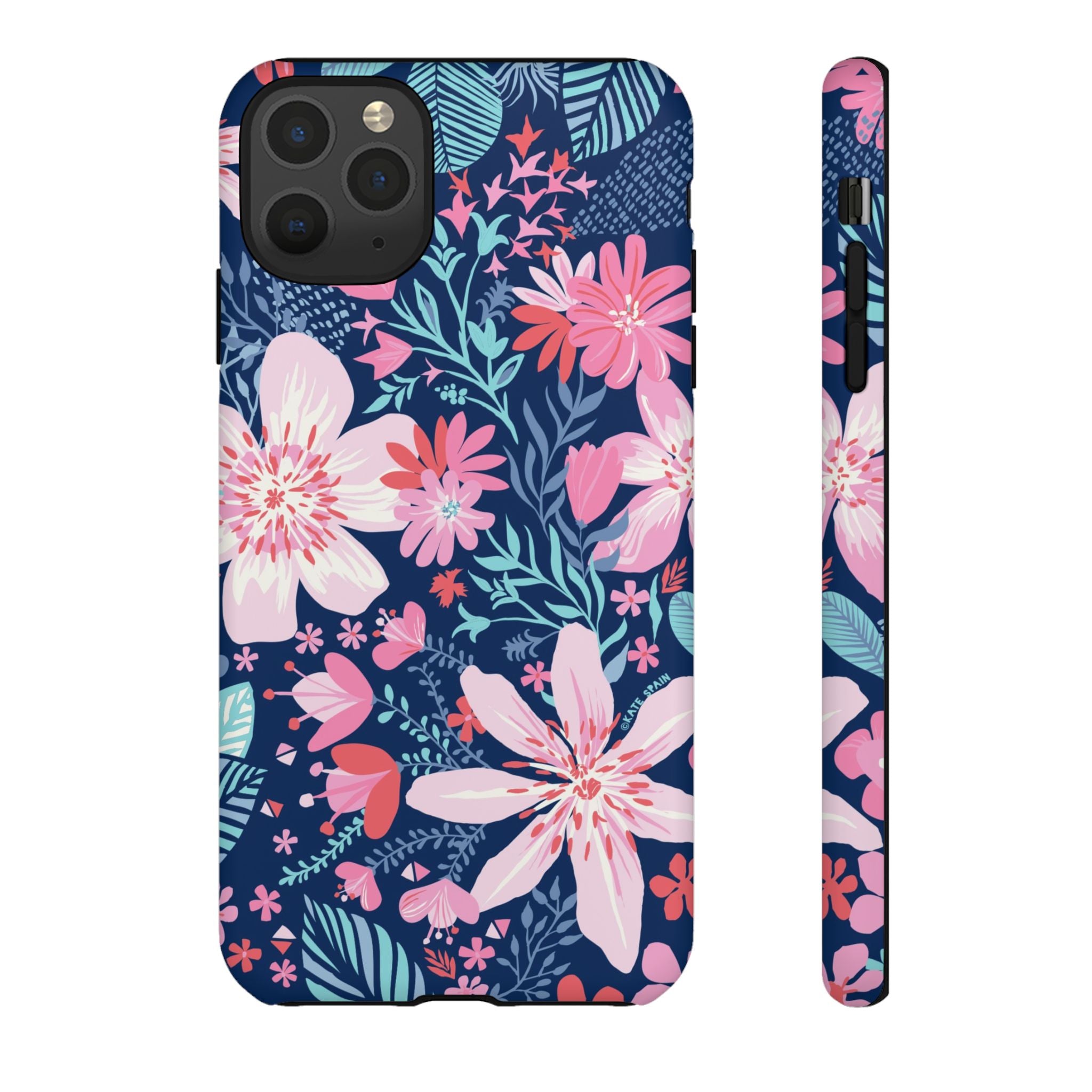 Bonaire Tough iPhone 11 Pro Max Case – Matte | navy, pink, white tropical floral botanical print