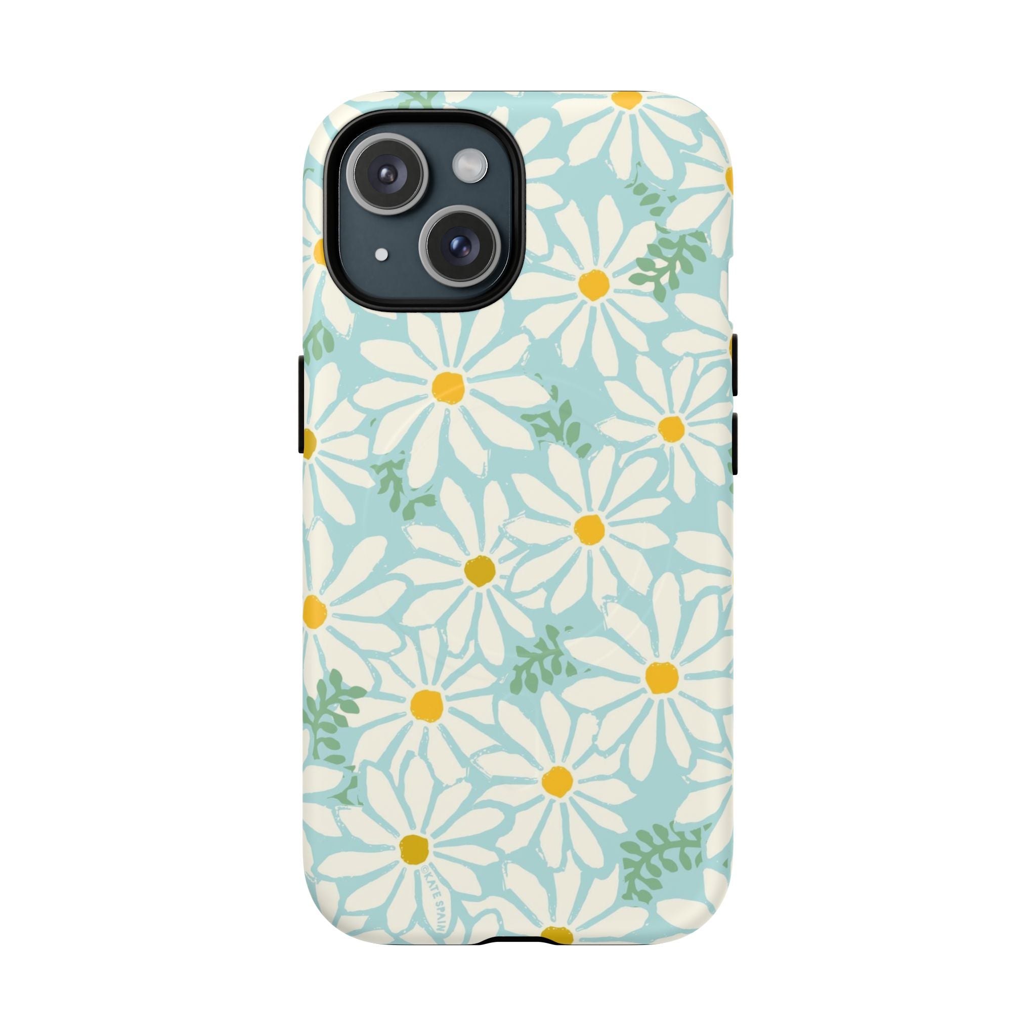 Daisies MagSafe iPhone 15 Case – Matte | mint, white, yellow botanical daisy floral print