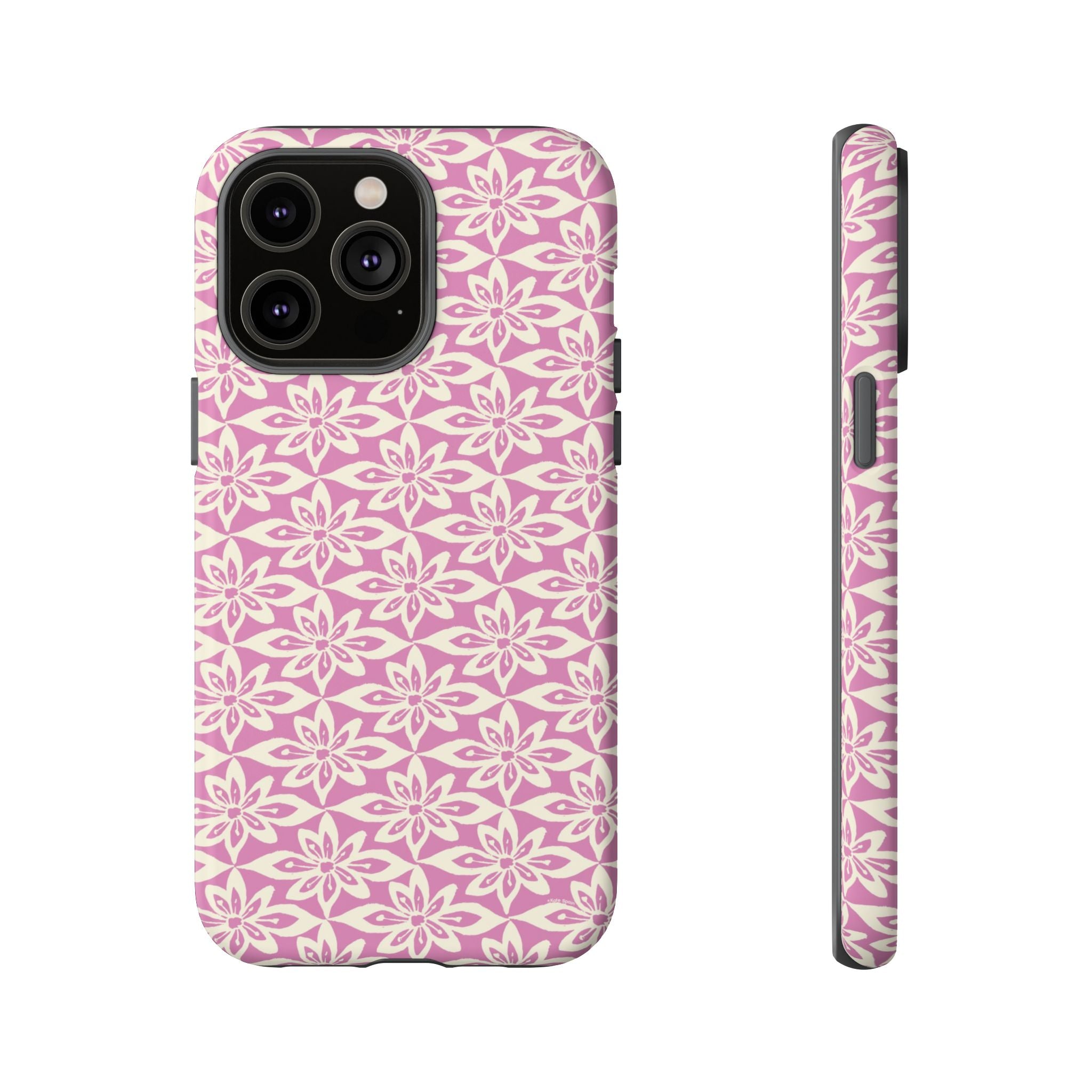 Lily Rose iPhone 14 Pro Max Case – Matte | graphic white lily print on soft rose — botanical phone case by Kate Spain