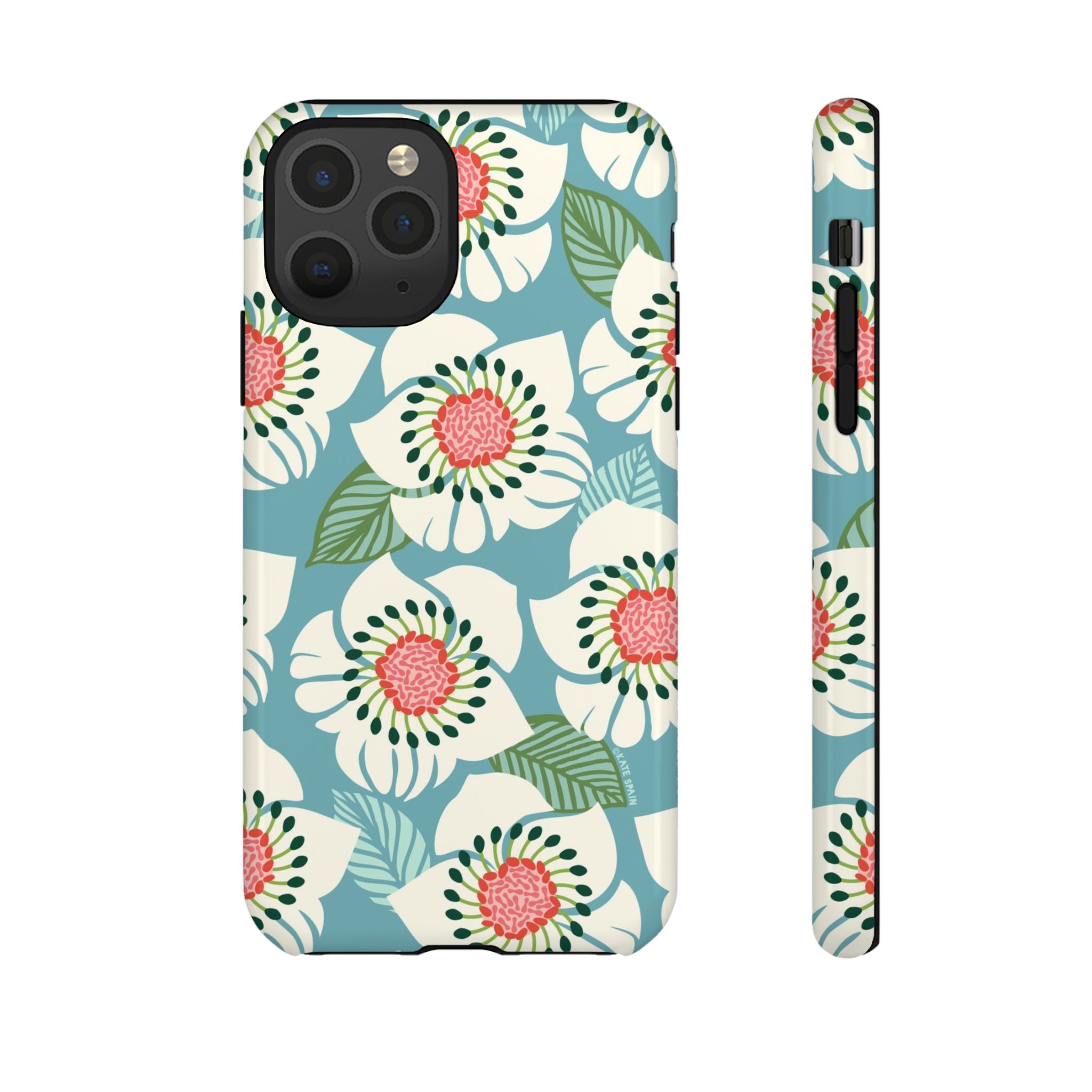 Panache Floral Tough iPhone 11 Pro Case – Glossy | sky blue, pale cream, pink anemone floral print