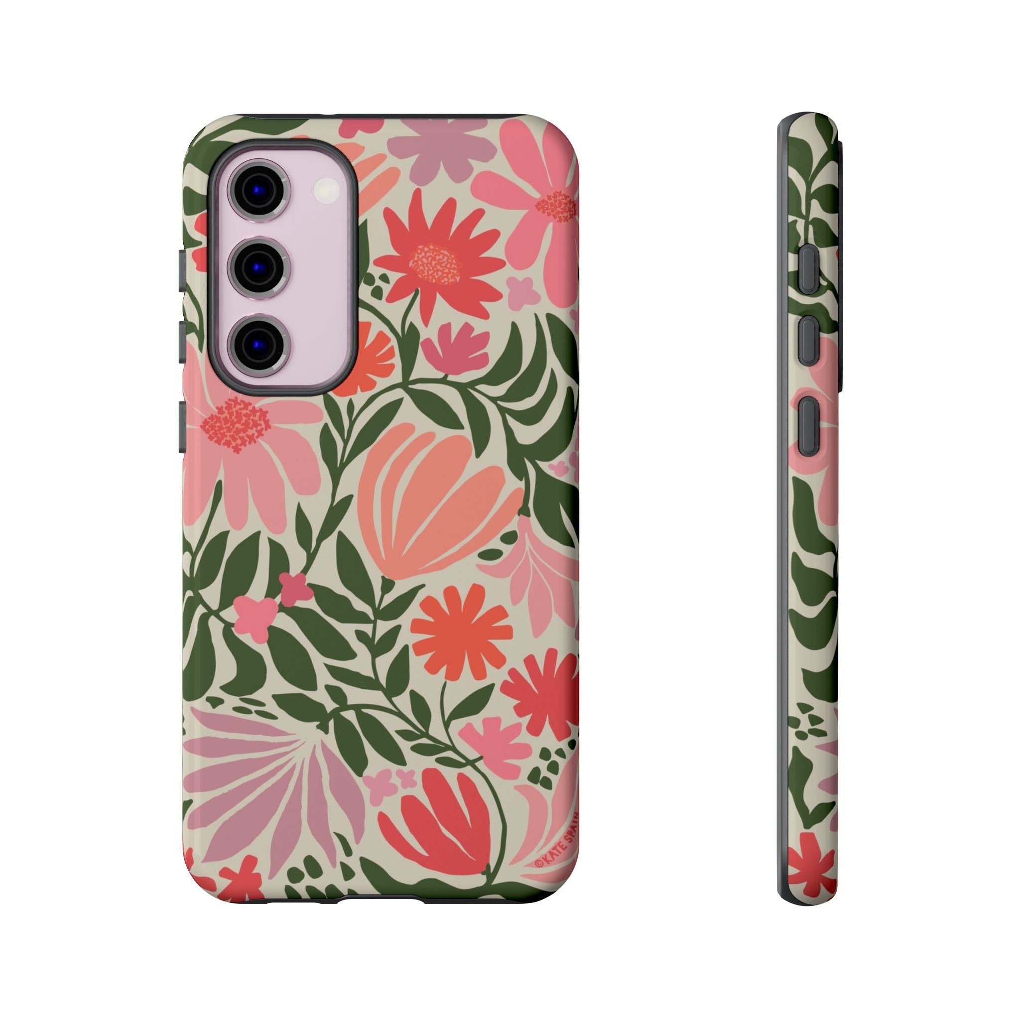 Luxury Botanica Samsung Galaxy S23 Plus Case – Glossy | cream, coral, pink botanical wildflower print