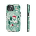 Arctica Winter Tough iPhone 15 Case – Matte | aqua, evergreen, white, animal frolic winter wonderland print