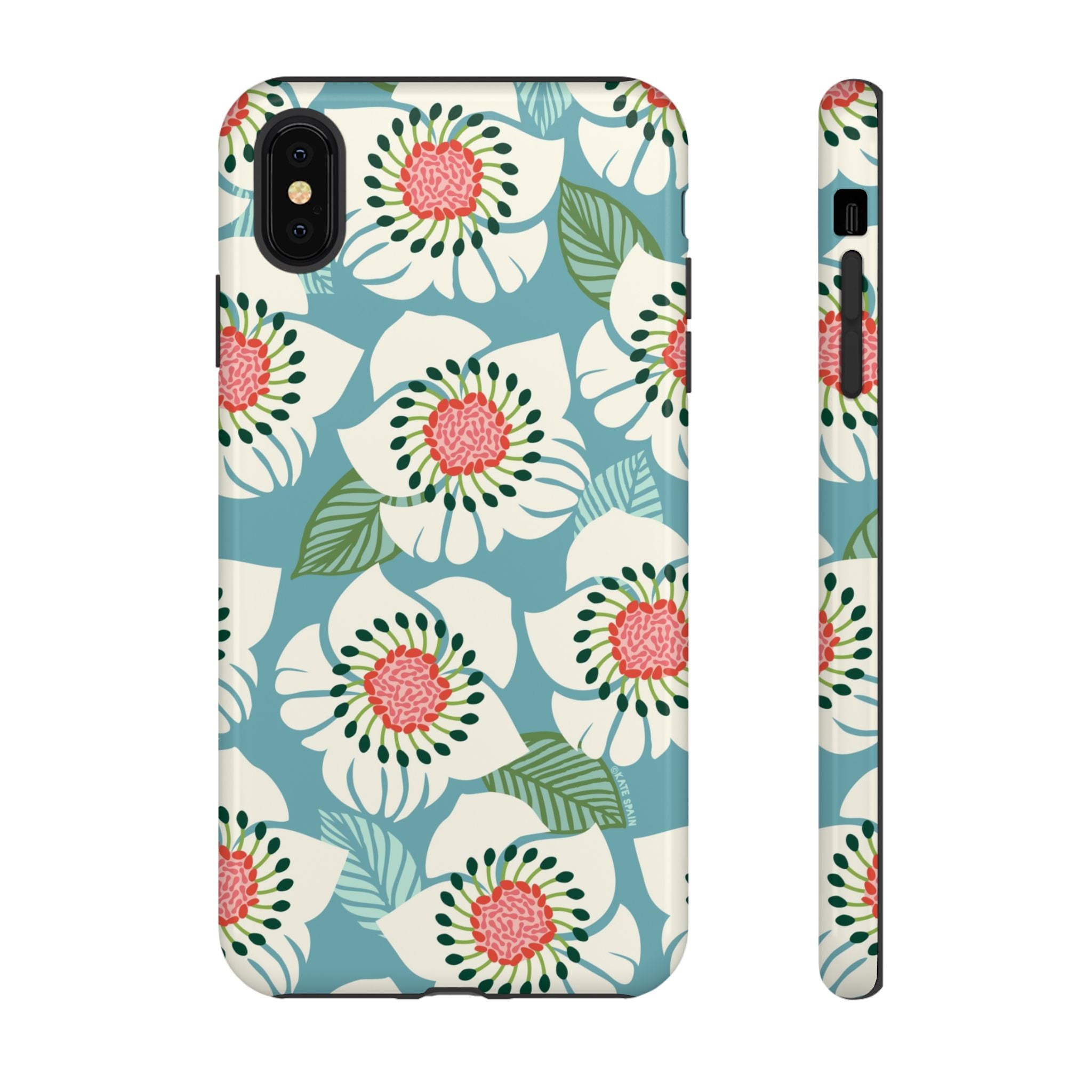 Panache Floral Tough iPhone XS Max Case – Glossy | sky blue, pale cream, pink anemone floral print
