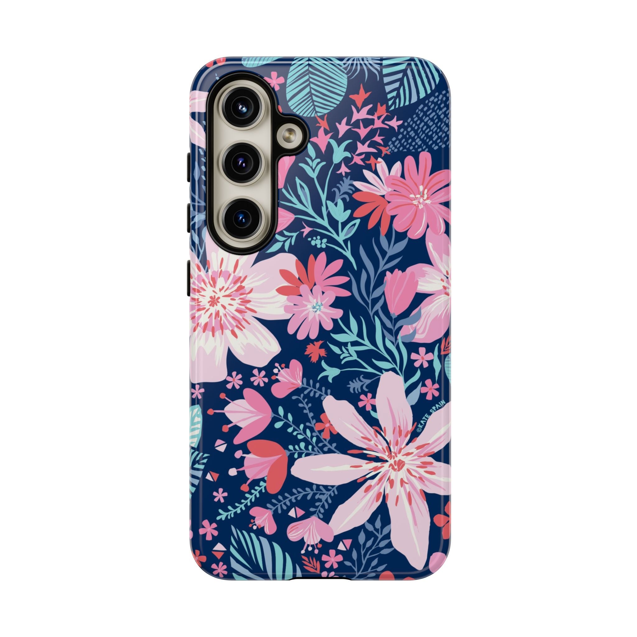 Tropical Bonaire Samsung Galaxy S24 Case – Glossy | navy, pink, white tropical floral botanical print
