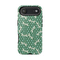 Designer Dragonfly Tough iPhone 17 Air Case – Glossy | jade green, aqua, cream dragonfly print