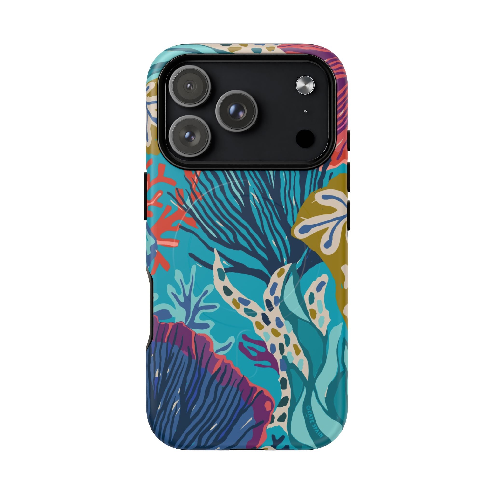 Reef MagSafe iPhone 17 Pro Case – Matte | teal, coral, navy, purple botanical coral reef print
