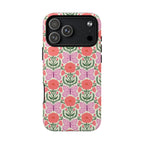 Pink Butterfly MagSafe iPhone 17 Pro Max Case – Glossy | pink, coral, green, cream butterfly floral print