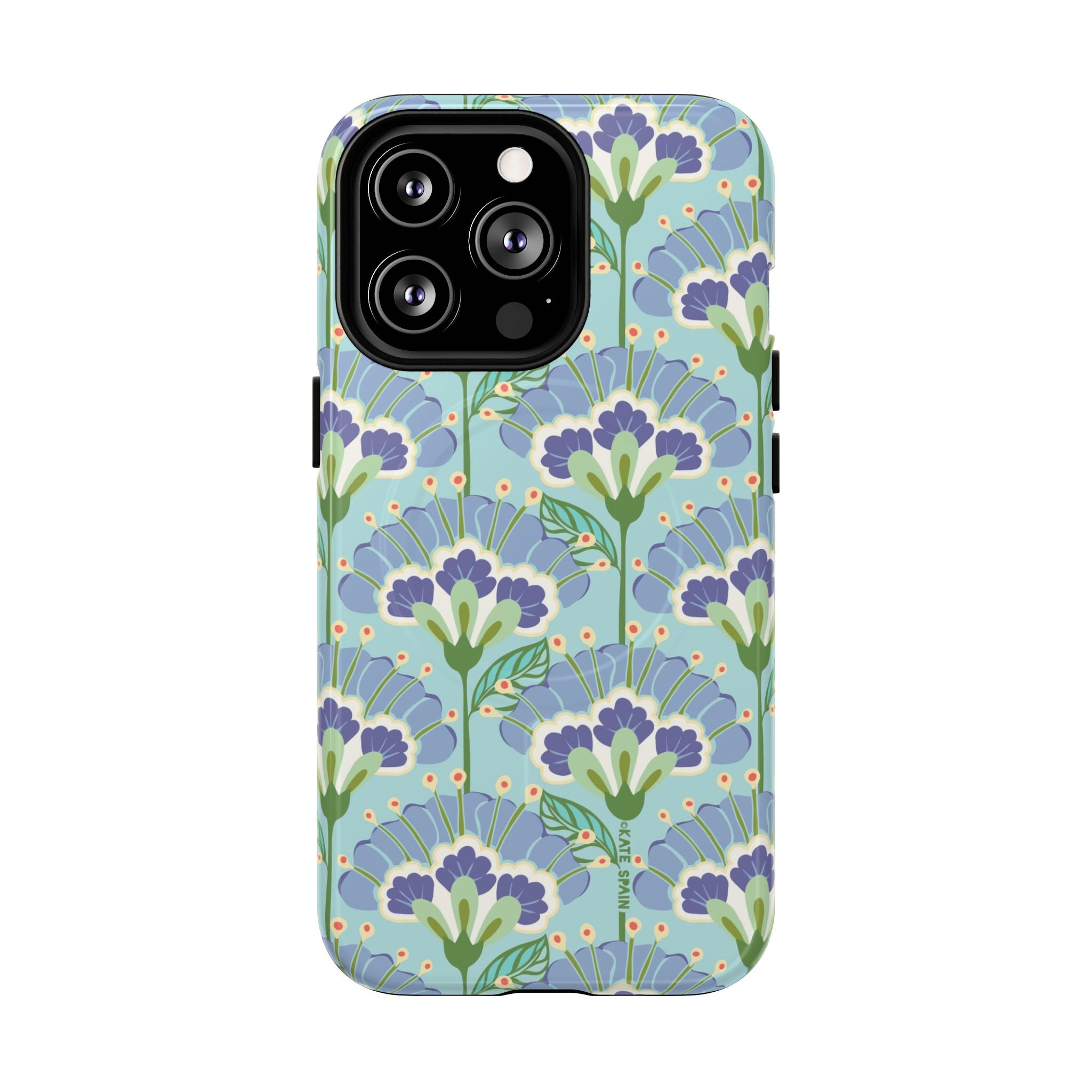 Lantern Flower MagSafe iPhone 13 Pro Case – Glossy | aqua, periwinkle, green botanical lantern floral print