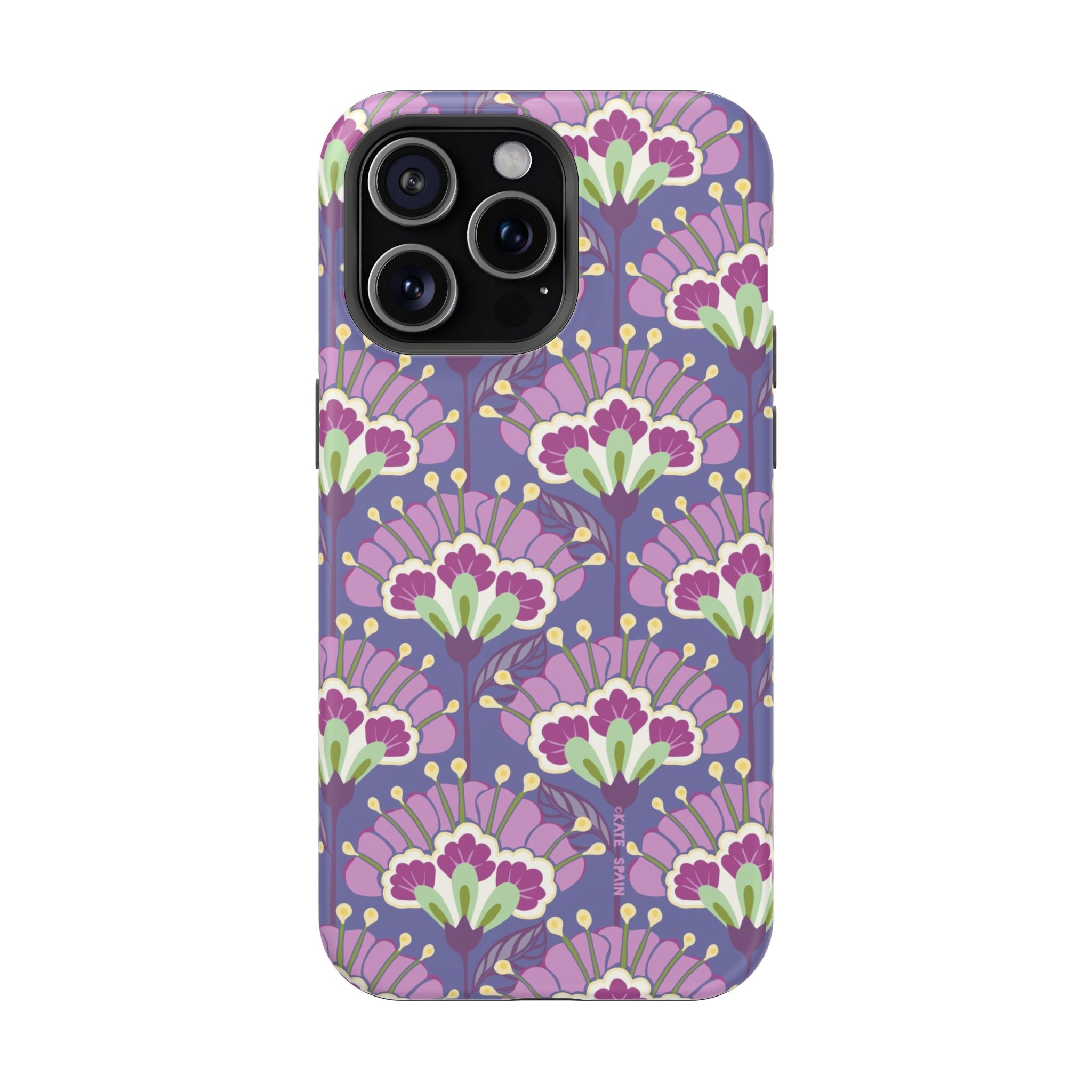 Lantern Flower MagSafe iPhone 15 Pro Max Case – Matte | periwinkle, purple, mauve, sage botanical lantern floral print MagSafe compatible, dual-layer protection