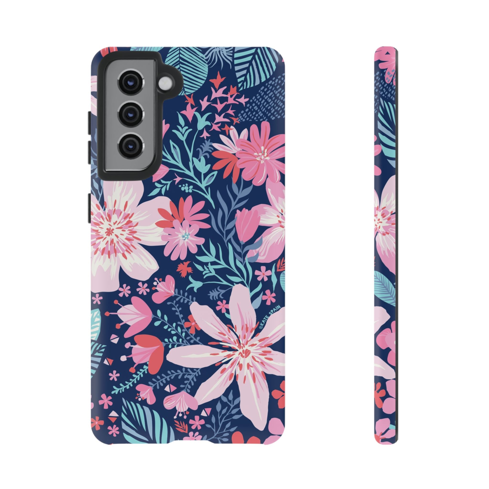 Tropical Bonaire Samsung Galaxy S21 Case – Matte | navy, pink, white tropical floral botanical print