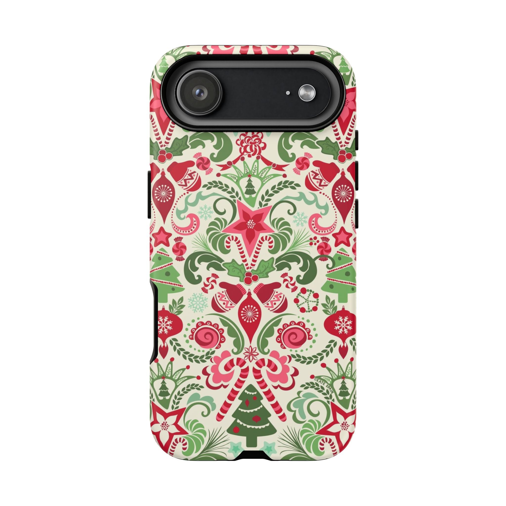 Wonderland Tough iPhone 17 Air Case – Matte | cream, red, green Christmas ornament damask print