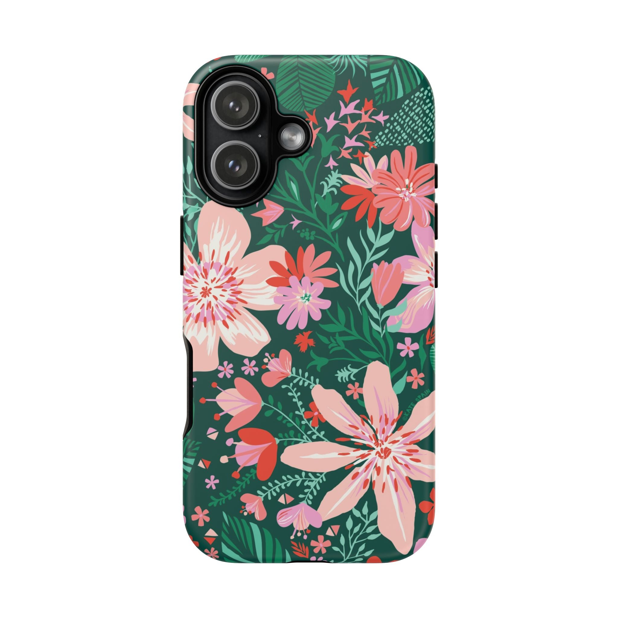 Bonaire Tough iPhone 17 Case – Matte | jade, pink, white tropical floral botanical print