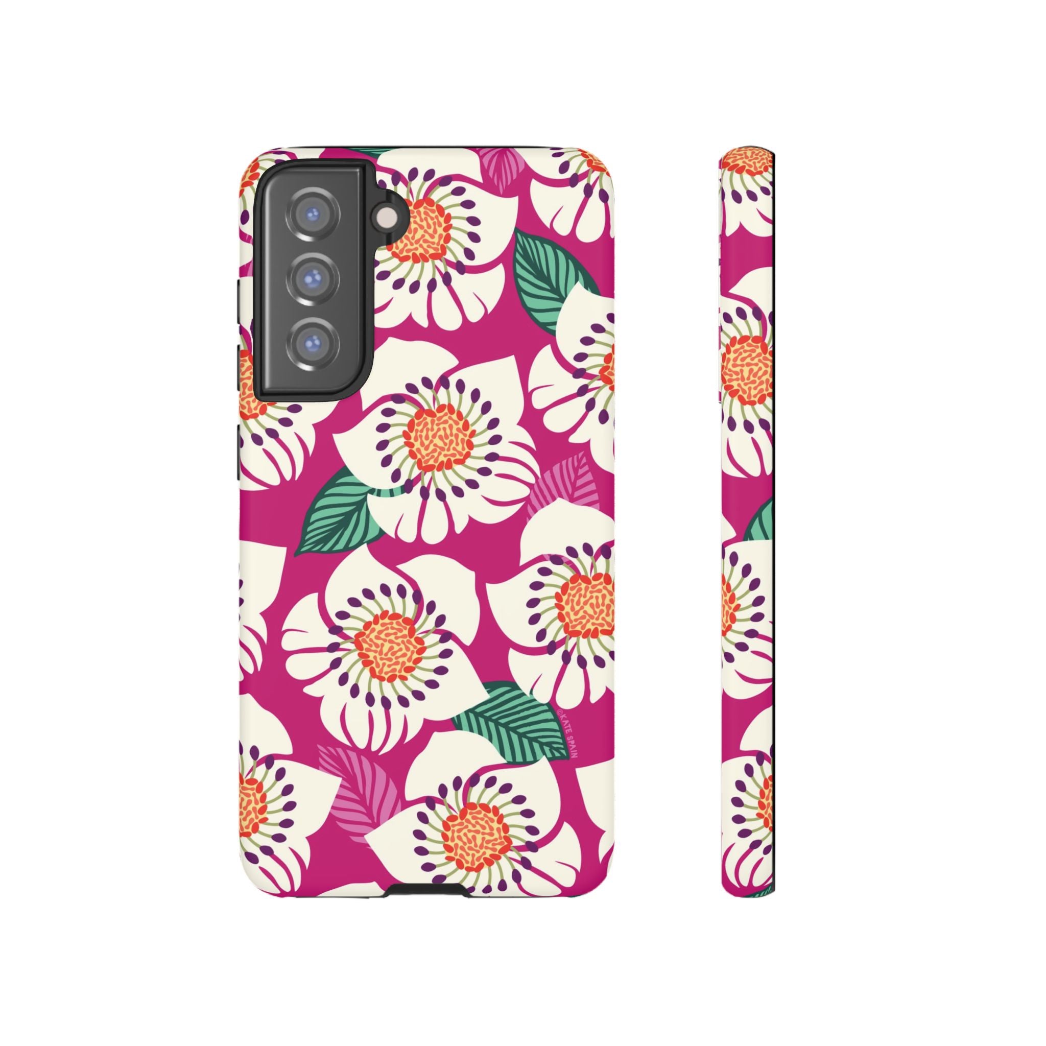 Artistic Panache Samsung Galaxy S21 FE Case – Matte | berry, cream white, peach anemone floral print