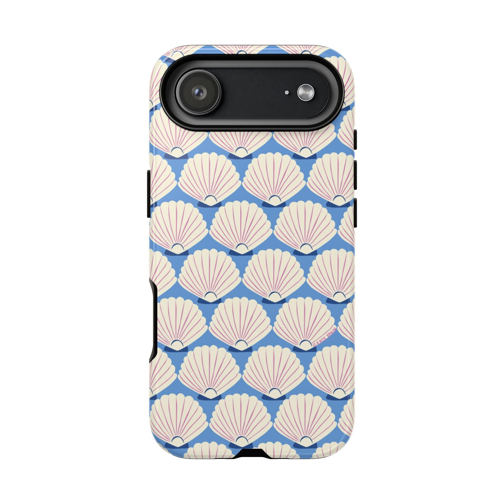 Seashells Tough iPhone 17 Air Case – Glossy | periwinkle, cream, blush scallop shell print
