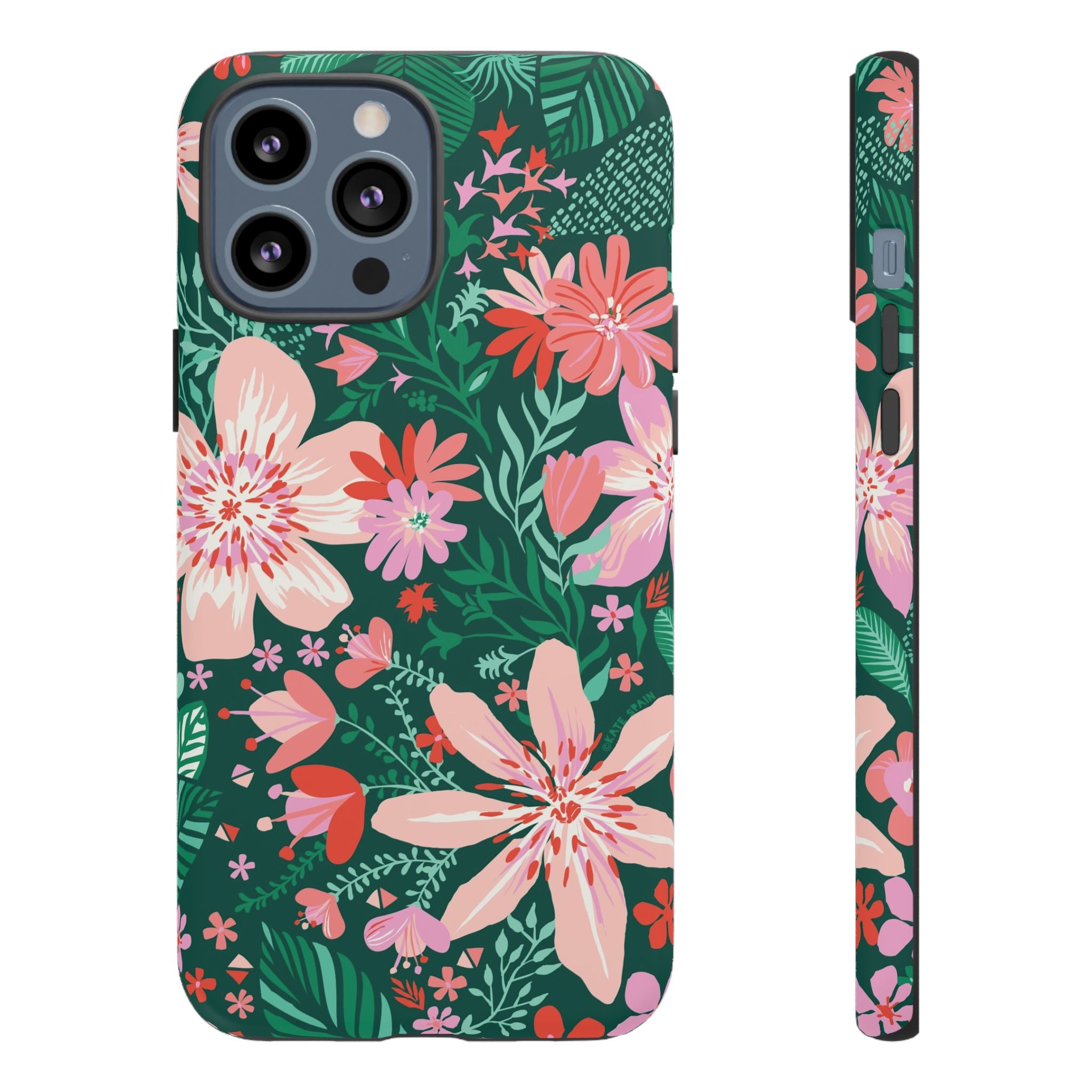Bonaire Tough iPhone 13 Pro Max Case – Matte | jade, pink, white tropical floral botanical print