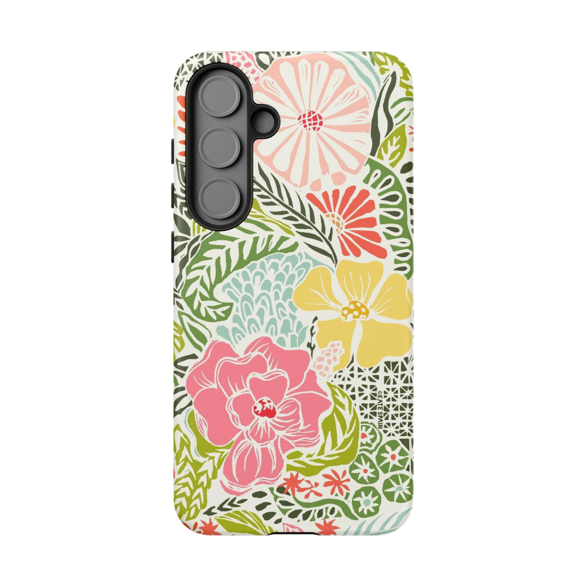 Cute Tropica Samsung Galaxy S25 Plus Case – Matte | cream, pink, yellow, blue botanical floral print