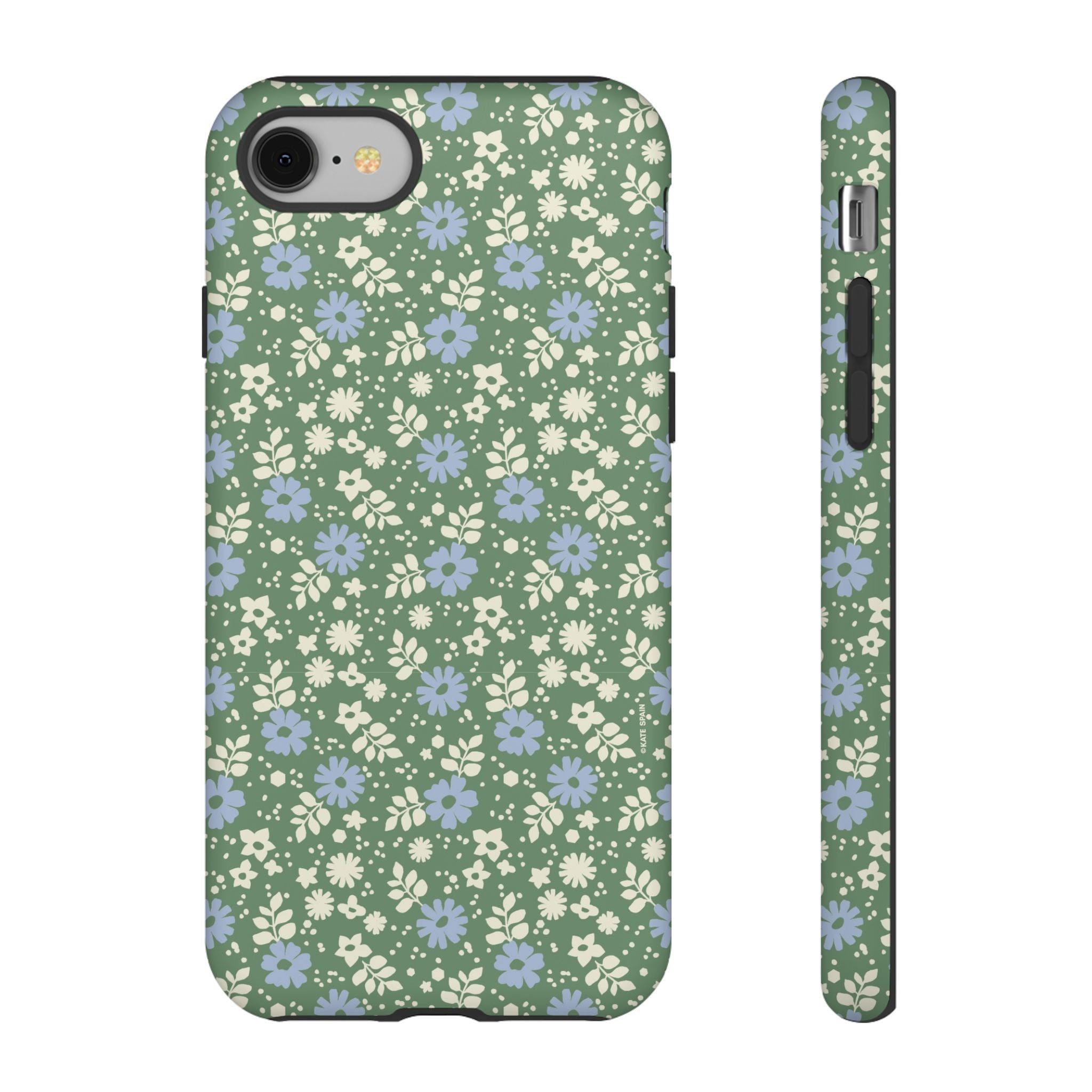 Petaline Tough iPhone 8 Case – Matte | green, blue, cream ditsy floral print