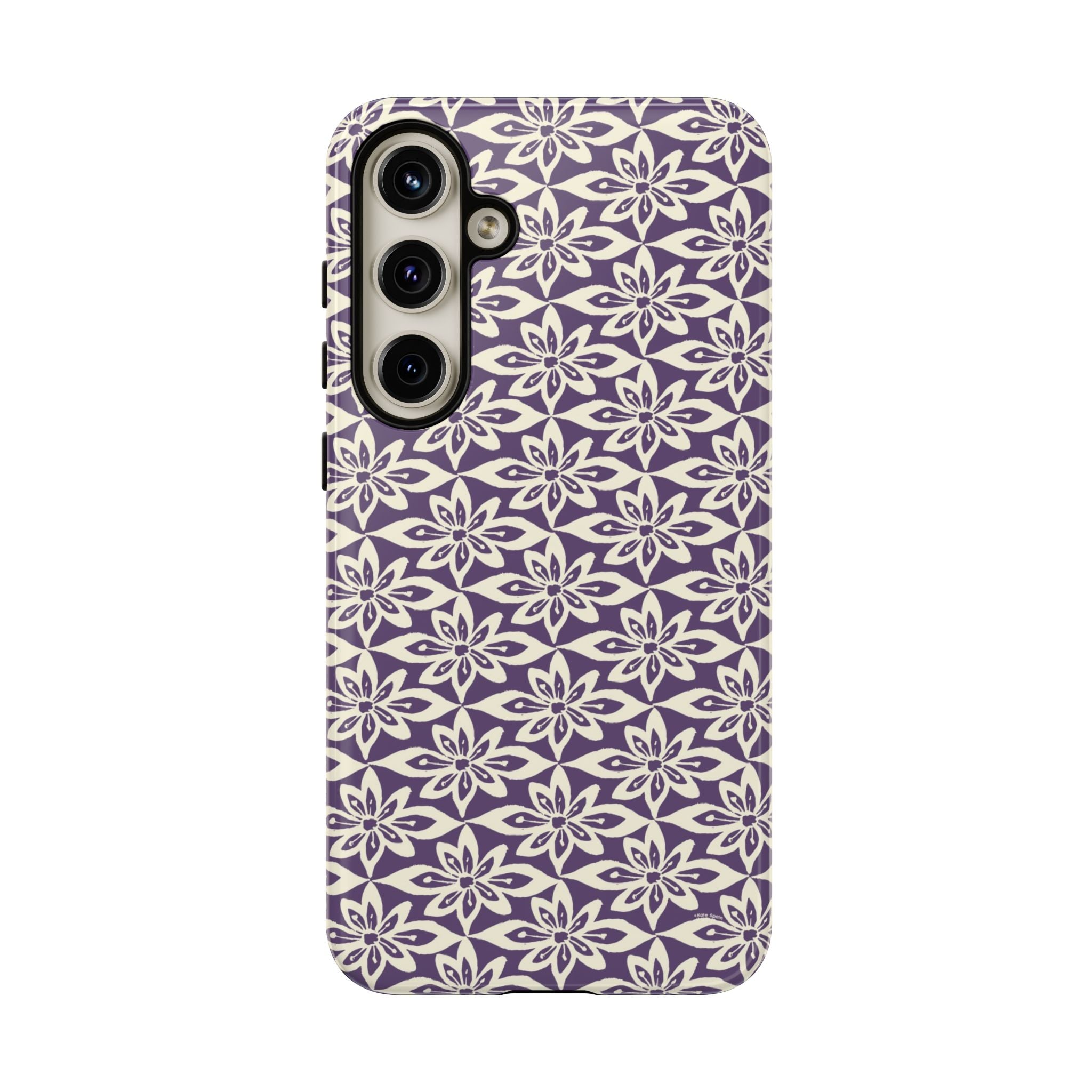 Lily Plum Samsung Galaxy S24 Plus Glossy case — graphic white lily print on rich violet — botanical phone case by Kate Spain