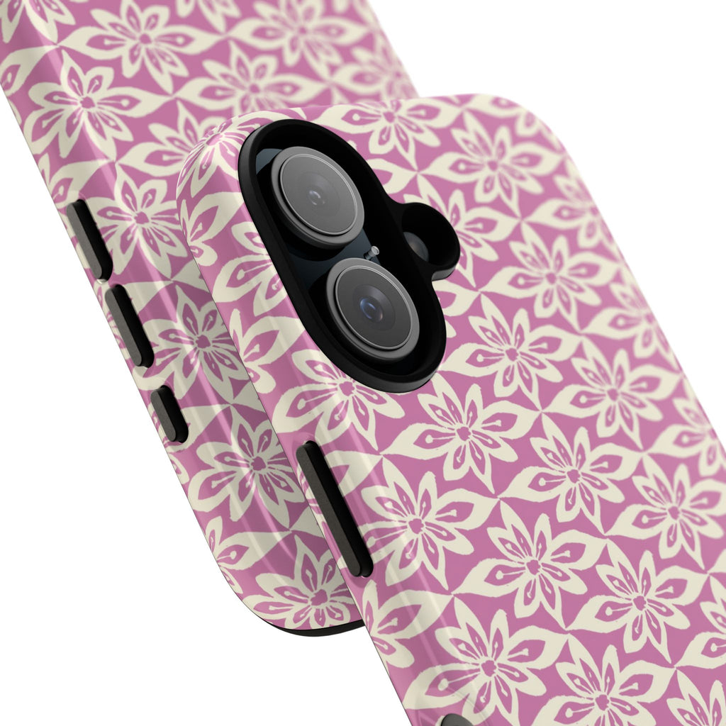 Lily Rose iPhone 17 Case – Glossy | angled view showing camera cutout and buttons — botanical phone case by Kate Spain
