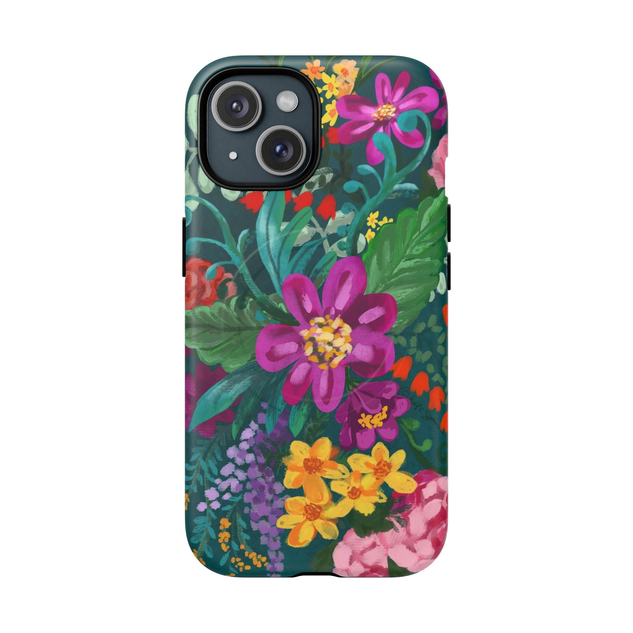 Posy MagSafe iPhone 15 Case – Matte | teal, purple, magenta, yellow botanical wildflower print